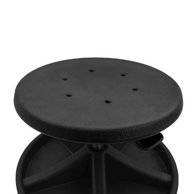 Work Stool with seat in PU foam, footrest with 5 compartments, 5xØ75 wheels and height 350-470 mm (BLACK)